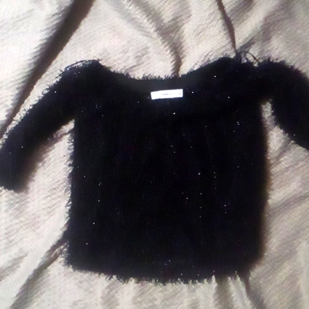 Zara Knit Half Sleeve Blouse, Size Small, Black with Silver